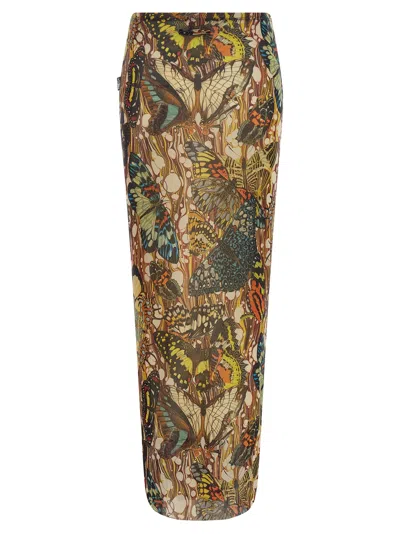 Jean Paul Gaultier Butterfly Pattern Midi Skirt In Multi