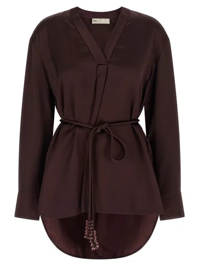 Tory Burch Satin Blouse Shirt And Blouse Bordeaux In Brown