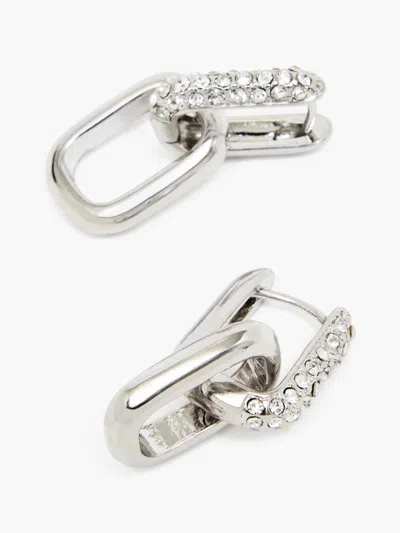 French Connection Half Pave Diamante Link Hoop Earrings  Accessories In White