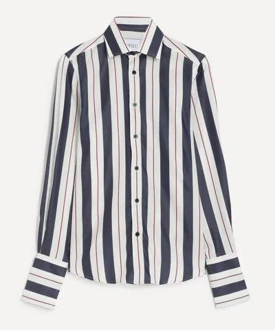With Nothing Underneath Women's The Boyfriend Exaggerated Cuff Navy-burgundy Wide Stripe Shirt In Multi
