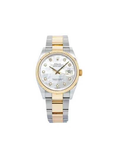 Pre-owned Rolex 18k Yellow Gold Datejust Oyster Perpetual 36mm In White