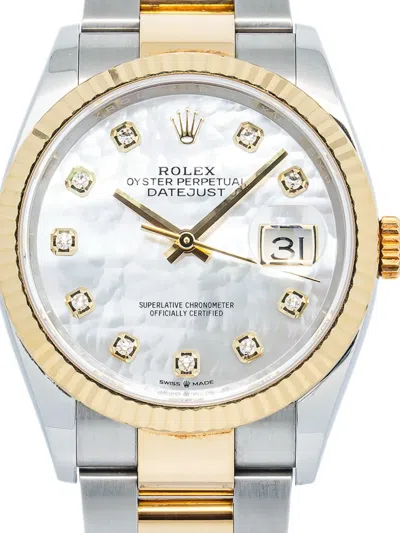 Pre-owned Rolex 18k Yellow Gold Datejust Oyster Perpetual 36mm In White