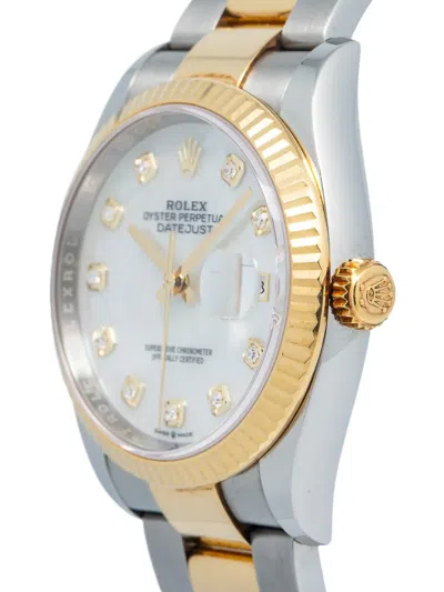 Pre-owned Rolex 18k Yellow Gold Datejust Oyster Perpetual 36mm In White