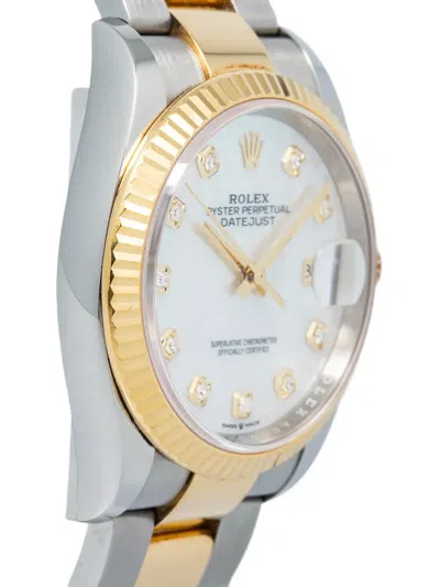 Pre-owned Rolex 18k Yellow Gold Datejust Oyster Perpetual 36mm In White