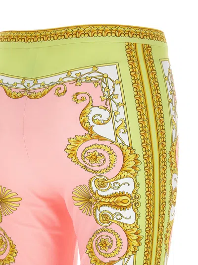 Versace Barocco Stretch Leggings Slim Cut Waistband In Pink