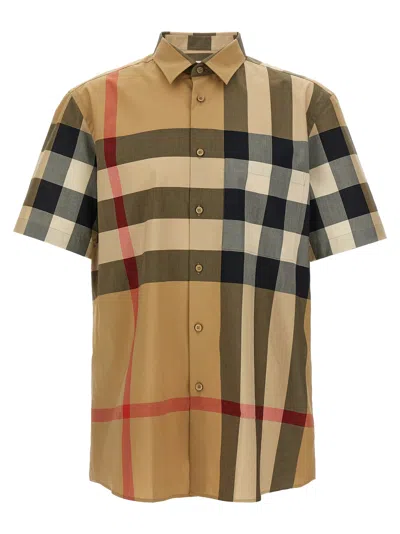Burberry Men Cotton Shirt With Check Print In Multi