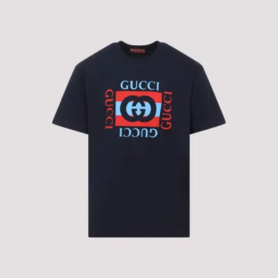 Gucci Men Printed Cotton Jersey T-shirt In Blue