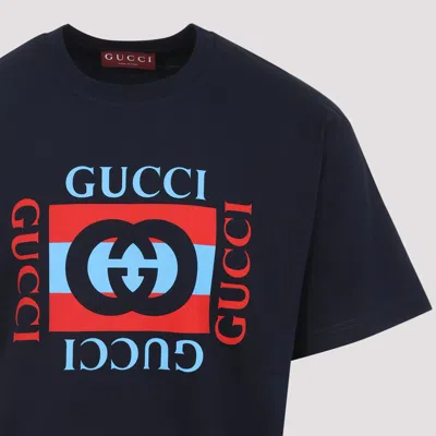 Gucci Men Printed Cotton Jersey T-shirt In Blue