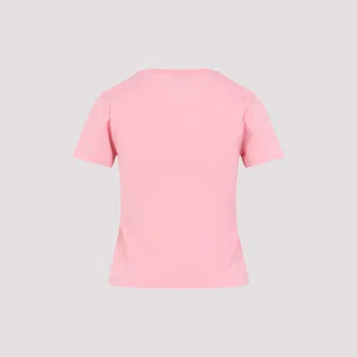 Gucci Women Pink Crewneck T-shirt With Logo Print On The Front In Cotton Woman