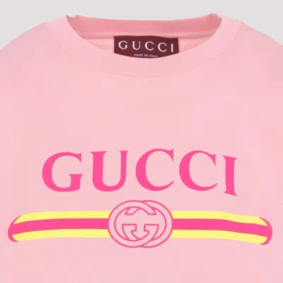 Gucci Women Pink Crewneck T-shirt With Logo Print On The Front In Cotton Woman