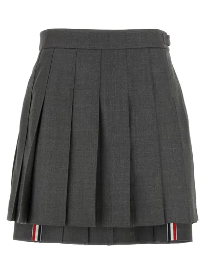 Thom Browne Pleated Tailored Skirt With Structured Waistband In Gray