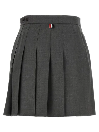 Thom Browne Pleated Tailored Skirt With Structured Waistband In Gray