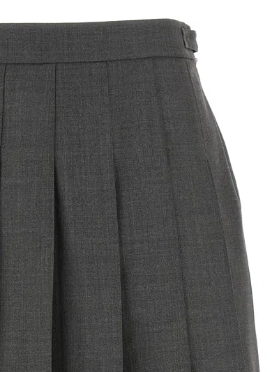 Thom Browne Pleated Tailored Skirt With Structured Waistband In Gray