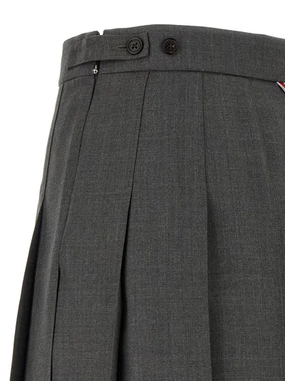 Thom Browne Pleated Tailored Skirt With Structured Waistband In Gray