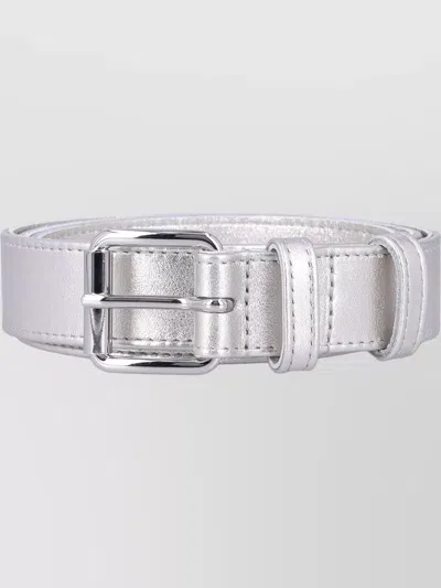Comme Des Garçons Adjustable Leather Belt Metallic Finish In White