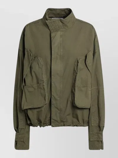 Attico Green Jacket With High Neck And Logo Patch On The Rear In Cotton Woman In Green