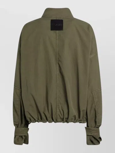 Attico Green Jacket With High Neck And Logo Patch On The Rear In Cotton Woman In Green