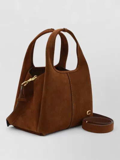 Coach Suede Tote Bag Detachable Strap In Brown