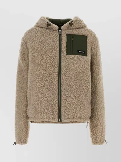 Miu Miu Beige And Green Wool Blouson Jacket In Brown