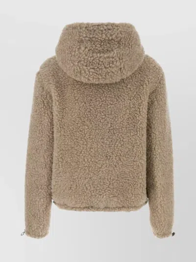 Miu Miu Beige And Green Wool Blouson Jacket In Brown