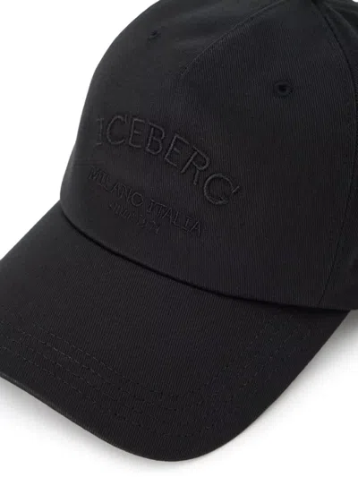 Iceberg Logo Cap Featuring Curved Brim And Eyelet Vents In Black