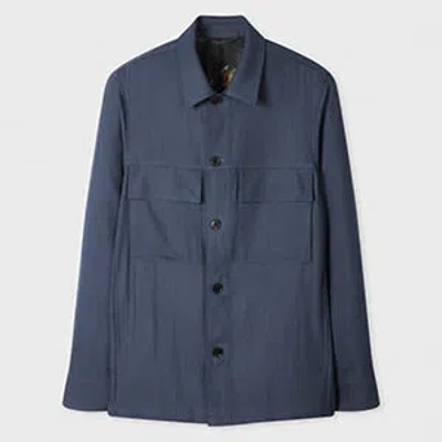 Paul Smith Washed Navy Textured Wool-lyocell Overshirt Blue In Multi