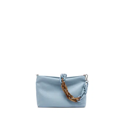 Gianni Chiarini Brenda Clutch Bag In Light Blue Hammered Leather With Resin Chain In Blue