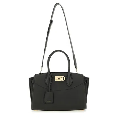 Ferragamo Structured Shoulder Bag Adjustable Strap In Black