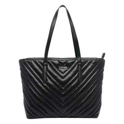 Liu •jo Chevron Pattern Quilted Tote Bag With Straps In Black