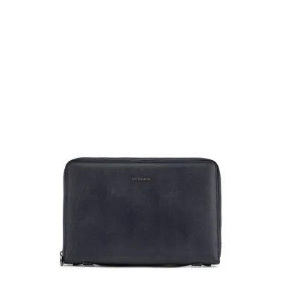 Kiton Leather Holder In Leather In Blue