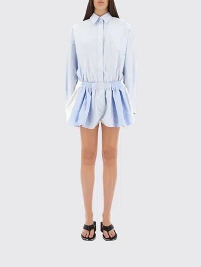 Alexander Wang Pleated Boxer Romper Jumpsuit With Striped Pattern In Blue