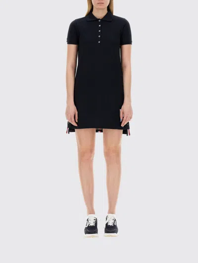 Thom Browne Cotton Pique Polo Shirt Dress In Black