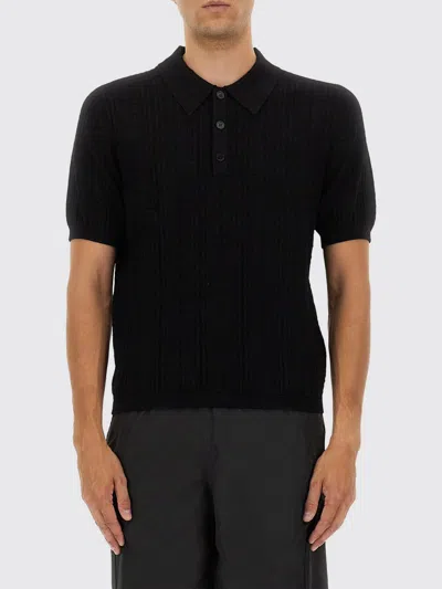 Balmain Textured Black Knitted Polo With Classic Collar In Black