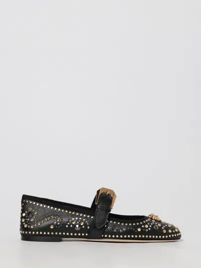 Versace Black Ballerinas With Studs Application And Buckle Closure In Leather Woman In Multi