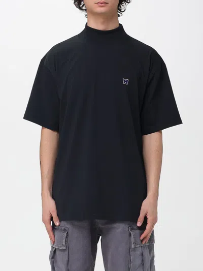 Needles Black Crewneck T-shirt With Logo Patch And Chest Pocket In Jersey In Black