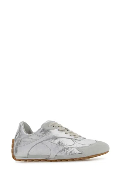 Bottega Veneta Orbit Flash Metallic Leather Sneakers In Silver