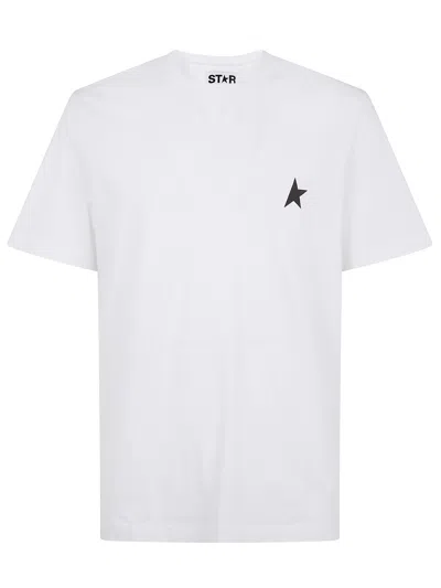 Golden Goose White T-shirt With Round Neck And One Star Logo Print On The Front In Cotton Man