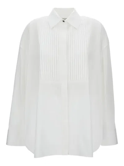 Golden Goose Oversized White Cotton Shirt With Pleated Bib And Jewel Buttons In White