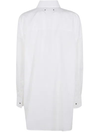 Golden Goose Oversized White Cotton Shirt With Pleated Bib And Jewel Buttons In White