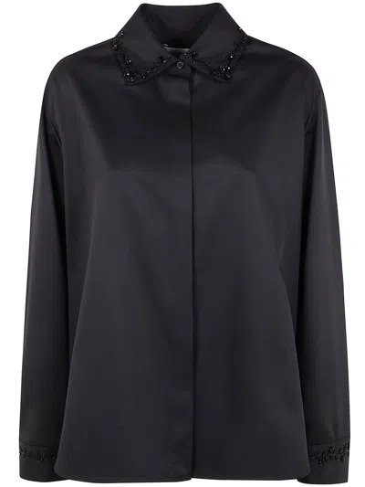 Golden Goose "journey W's" Pajama Shirt With Patch Pockets And Designed Edges Palma W Embroidery Clo In Black