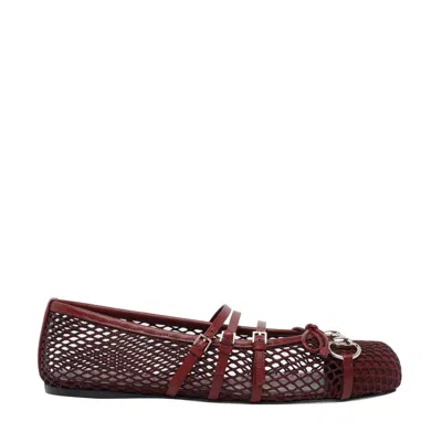 Gucci Net Nappa Triple-strap Horsebit Ballerina Flats In Brown