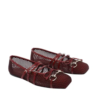 Gucci Net Nappa Triple-strap Horsebit Ballerina Flats In Brown