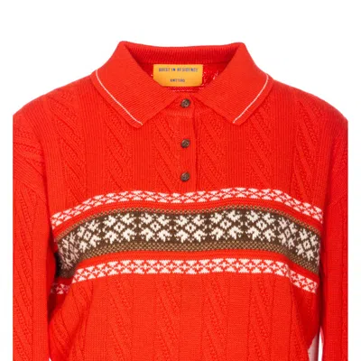 Guest In Residence Cable Collegiate Fair Isle Cable-knit Wool And Cashmere-blend Polo Sweater In Red