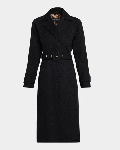 Dolce & Gabbana Rachel Bottoné Tweed Trench Coat In Blue