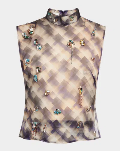 Dries Van Noten Carmasa Embellished Sheer Mock-neck Blouse In Multi