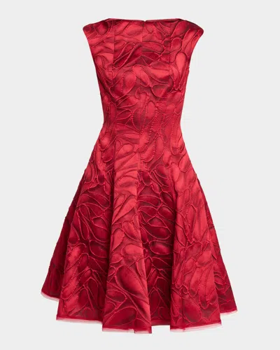 Talbot Runhof Honeydrop Jacquard Knee-length Fit & Flare Dress In Red