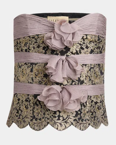 Valentino Strapless Lace Triple-bow Top In Multi