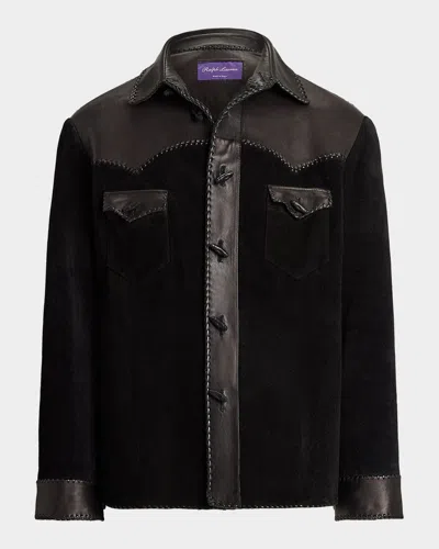 Ralph Lauren Leather-trimmed Suede Overshirt In Multi