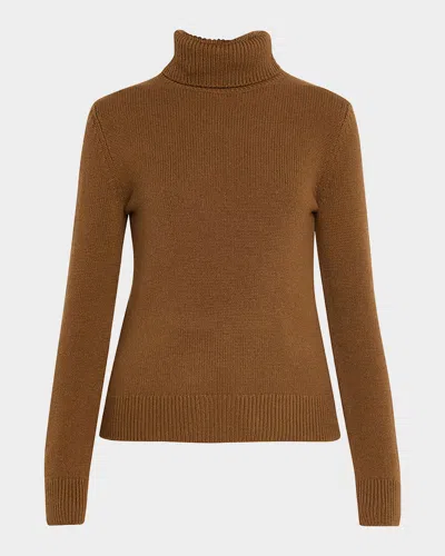 Ralph Lauren Cashmere Turtleneck Sweater With Ribbed Cuffs And Hem In Brown