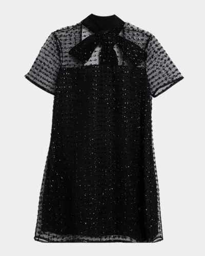Staud Ilana Embellished Mesh Mini Dress In Black